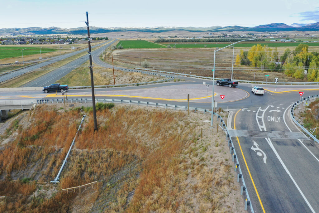 Public land transportation project with roadway and roundabout design